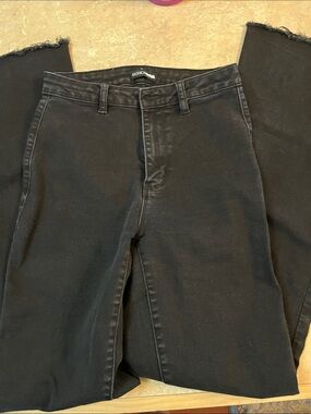Fashion Nova Black flare Leg Jeans size 7 frayed hem